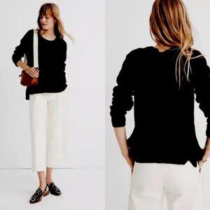 NEW Madewell Thompson Pocket Pullover Sweater Long‎ Sleeve Crew Neck Black XXS